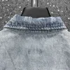 Hög version B Family Denim Shirt Jacket omarbetad tvättad sliten gradvis förändrad färg trendig fashionabla unisex -stil