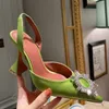 Amina MUADDI Zapatos de vestir de moda Tacón alto Cristal Hebilla decorativa Zapatos de bomba de teñido Carrete Diseñador de lujo para mujer Zapato de boda Sandalias de satén informales