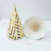 Feestmutsen 10 stcs Bronzing Birthday Hat with touw Kids Child Crown Decoration Gold Silver Striped Conical Paper Cap Supplies