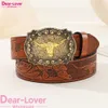 Cintura alla moda occidentale Dear-Lover Cinture con fibbia in toro western Longhorn marrone per donna