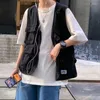 Men's Vests 2023 Tooling Vest Men's Spring And Summer Loose Trendy Style Student Waistcoat Jacket Tide Brand Multi-pocket