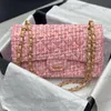 CF Woolen Bag Fashion Bag Womens Counter Bag 35cm Tweed Gold Hardware Metal Buckles Luxury Ruite Matelasse Chain Crossbody Bag Bags Firer