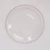 Bols 100 pièces assiette de chargeur transparente avec jante en perles d'or dîner décoratif en plastique acrylique servant mariage décor de fête de noël