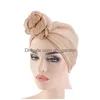 Beanie/Kafatası Kapakları Kadınlar Büyük Bayanlar Türban Müslüman Kafa Sarısı Katı Knot Partisi Elegant Uzun Eşarp Saç Deskesi Kemo Hanik Dhgarden DHFJ2