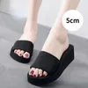 Slippers Summer Simple Wedge Women No Slip Fabric Upper Sandals Outside Increase 3 5 7CM Heels Plus Size Beach Ladies Shoes 230410