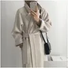 Fasci di lana da donna Mescola da donna Elegante cappotto lungo con cinghia a colori Solido Sleeve Chic Auterwear Autunno Inverno Over -Coat Drop Drive DHB9V