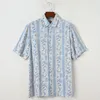 Casual shirts voor heren shirts met korte mouwen mannen zijden katoen licht blauw gestreepte bedrukte Hawaiiaanse top xxl plus groot formaat turn kraag vakantie strand
