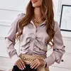 Women's Blouses Elegant Pleated Shirts 2023 Spring Fashion Blouse Office Lady Clothing Long Sleeve Loose Tops Women Solid Button Up 25331