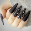 False Nails 24pcs Manicure Black Silver Star DIY Fake Nials French Stiletto Super Long