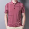 Polos de moda para hombre, Polo ajustado para hombre, camiseta negra de manga corta de verano, ropa de calle fina a rayas para hombre, ropa coreana