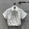 Women's Blouses & Shirts designer 2023 Spring New Fashion Simple Hem Drawstring Design Single breasted Lapel White NNCA