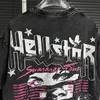 S skjortor hiphop hellstar crack porträtt tryck grafisk vintage tvättdesign tshirt 223 män streetwear orolig t -shirt