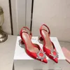 Lyxdesigner kvinna sandaler Italien amina muaddi svart satin begum sling klackar begum kristall brosch slingback pumpar kvinnor vin kopp klackar tofflor skor 35--42 BBBGGG