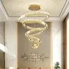 Chandeliers Pendant Lights Modern Stairs Crystal Circle LedLed Dimmable PendantLighting Lustre Steel Led HangingLamp