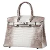 Borsa tote di design platino Himalayan White Luxury Pura pelle di coccodrillo fatta a mano di alta qualità Donna