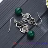 Dangle Earrings Green Jade Lotus Stone 925 Silver Gift Vintage Charm Jewelry Natural Gemstones Charms Amulet Women Chalcedony Fashion