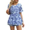 Women's T Shirts Women Puff Short Sleeve Floral Casual Ruffle Chiffon Blouses Peplum Top