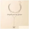 Joli papillon pendentif collier charmes feuille plaquette longue clavicule chaîne Sier couleur alliage métal bijoux pour Dhgarden Dhki6