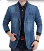 Mäns kostymer blazrar herrar denim blazer manlig kostym casual ficka arbetsjacka mode jeans blazers lösa ytterkläder 231110