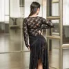 ステージウェアダンスダンスドレスの女性モダンコスチュームサルサルンバのためのブラックパープルレースラテンドレス
