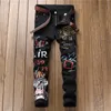 Jeans för män Designer Casual Printed Slim Pants High Street Hip Hop Denim Plus Size 29-38 Y23