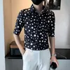 Men's Casual Shirts 2022 Fashion Polka Dot Men Shirt 3/4 Sleeves Slim Casual Shirt Business Office Formal Clothing Shirts Social Party Streetwear tops W0410