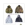 Heren donsparka's mode winter pufferjas damesjas verdikte donsjassen camouflage haai afdrukken mond hiphop fl zip ke dhn08