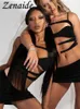 Two Piece Dress Zenaide 2023 Summer Backless Hollow Out Crop Top And Mini Skirt Matching Set Black Sexy Women Party Club 2 Sets 230410