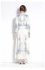 Robes décontractées de base 2024 Printemps Vacances Piste Maxi Robe Femmes Lanterne Manches Imprimé Floral Simple Boutonnage Taille Haute Ceinture Longue Fête Robes