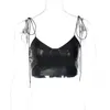 Women's T Shirts Women's Elastic Wet Look Patent Leather Bra V-neck Shoulder Back Zipper Strap Cut Top Unified Temptation