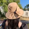 Szerokie brzegowe czapki Summer Woman Sun Fashion Ladies Outdoor Travel UV Protection Fisherman Cap Kobiet Solid Kolor Bow Panama Hat