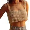 Tanques de mujer Camis Mujer Damas Perlas de cuentas blancas Bralette Sujetador Tanque Bustier Chaleco Crop Top Perla artificial Cota de malla Joya TopsMujer