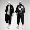 Hommes s T-shirts Deux pièces Costume Surdimensionné XXS 6XL Style Japonais Mode Kimono Et Pantalon Ensemble Hommes Cardigan Blouse Haori Obi Vêtements Asiatiques 230411