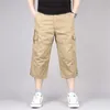 Shorts masculinos de longa longa distância de verão de bolso casual calça elástica de algodão