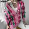 Kobiety swetry Forerin Argyle Dzianin Cardigan Nowy moda V Duch Długie rękaw Top Zimowy jesienny sweter dla kobiet 2021 Dropshipping ZLN231111