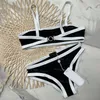 Femmes de luxe plage soutien-gorge slips contraste couleur femme Bikinis maillots de bain Sexy fendu rembourré maillots de bain