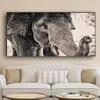 Elefante dell'Africa selvaggia Pittura su tela di animali in bianco e nero Poster e stampe Cuadros Immagini da parete per l'arredamento del soggiorno