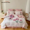 Bedding sets Pink Stereoscopic Flowers Applique Embroidery Girls Bedding Set Velvet Fleece Warm Short Plush Duvet Cover Bed Sheet Pillowcases 231110