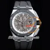 APF 44mm 26400io A3126 Automatic Chronograph Mens Watch Silver Gray Index Black Ceramic Camouflage Rubber Technology Super Puretimewatch