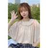 Women's Blouses Lolita Fashion Shirt College Student Girl Casual Loose Batwing Sleeve Solid Doll Collar Blouse Chiffon Short Tops Summer