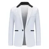メンズスーツラペルデザインカラーブロックスーツジャケットスタイリッシュなパッチワークスリムフィット長袖ポケット用ワークウェア