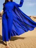 Abbigliamento etnico Cardigan Dubai Islam Open Abaya Turco Abiti modesti Tuta tinta unita Moda Blu Ramadan Eid Set musulmani