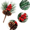 Flores decorativas 2 piezas de Navidad artificial rama de bayas rojas copo de nieve ramas de cono de aguja de pino para Navidad DIY suministro de corona Noel Decoratons