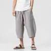 Men's Pants Chinese Style Summer Men Linen Pants 2023 Men Wide Leg Trousers Male Drop Crotch HipHop Man Joggers Calf-Length Pants Track Pant W0414