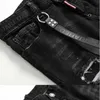 Designer Ripped Jeans For Men 2023 Streetwear Letter Black Jeans Pants Gothic Punk Stretchable Hip Hop Dance Trousers Y23293i