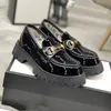New Designer women casual shoe platform lug sole loafers metal buckles thick soles womens lady girl luxury leather casual shoes size 35-42