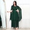 Ethnic Clothing Chiffon Belted Dress Sequins Gown Round Neck Abaya Double Layered Hem Banquet Skirt Muslim Extra Long Split Sleeves Women