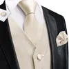Men's Vests Hi-Tie Navy Blue Mens Silk Vest Fashion Paisley Jacquard Handkerchief Cufflinks Necktie Sleeveless Wistcoat Set Wedding Business