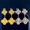Orecchini a quattro foglie di trifoglio Natural Shell Gemstone Gold Plated 18K designer per donna T0P qualità gioielli di alta qualità da banco regalo di lusso per la fidanzata 011
