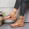 Slippare Summer Oxford Women Sandals Wedges Pu Leather Flip Flops Belt Buckle Female Shoes Rom Fashion Slides 230410